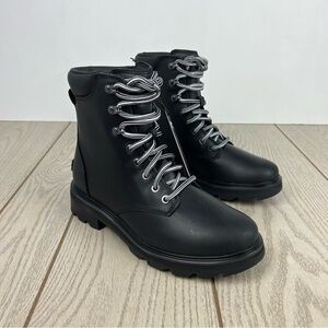 Sorel Women's Lennox Leather Lace-Up STKD WP Boots US8.5 Black / Sea Salt $190